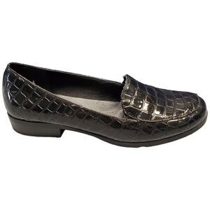 Soft Style Flat Shoes Womens Size 6.5 Black Faux Leather Crocodile Slip‎ On EUC